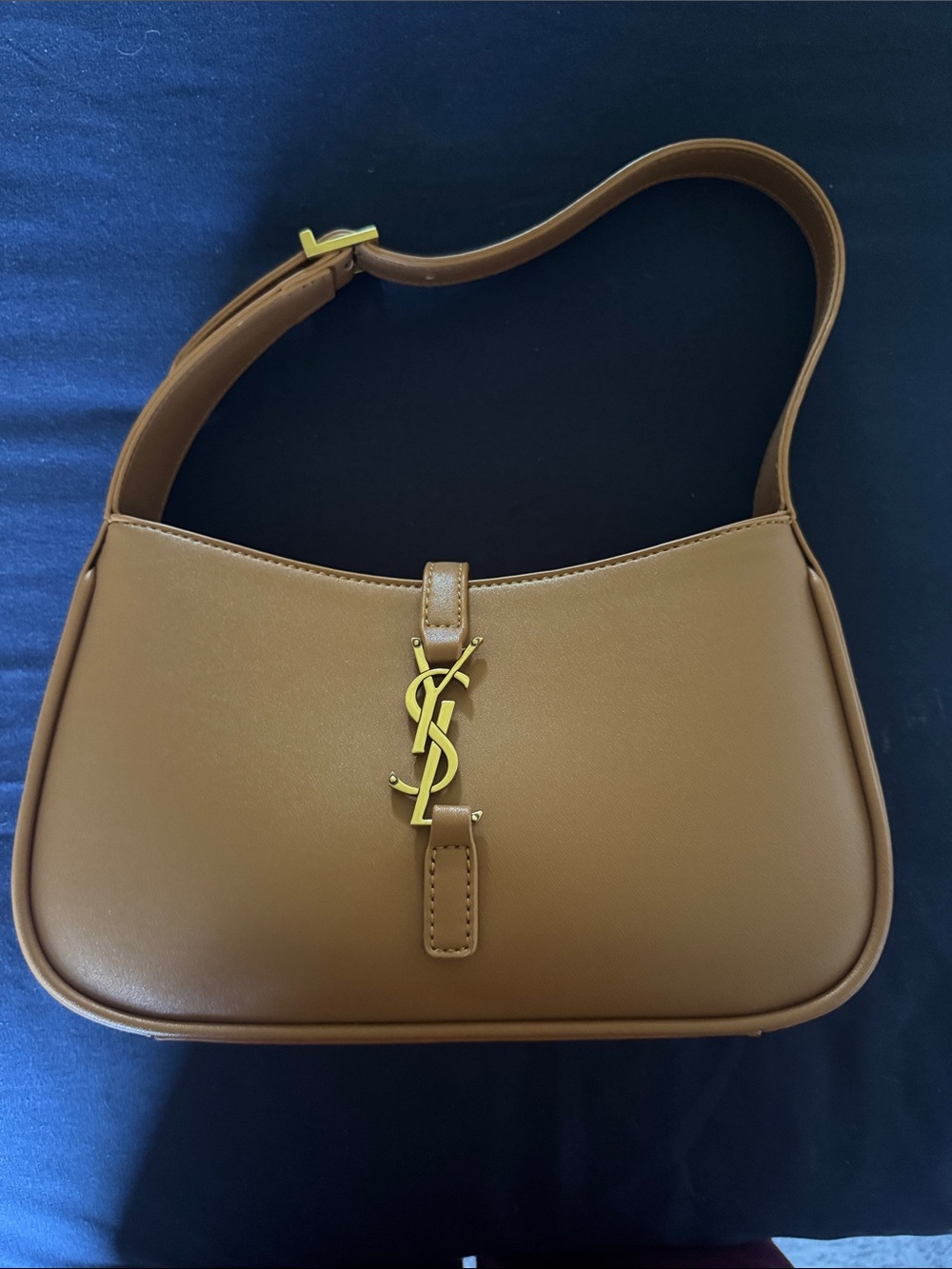 Saint Laurent Brown Leather Shoulder Bag with Gold YSL Hardware